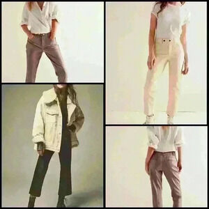 Free People We The Free Rebel At Heart Cream Vegan Leather Moto Slim Flare Sz 14